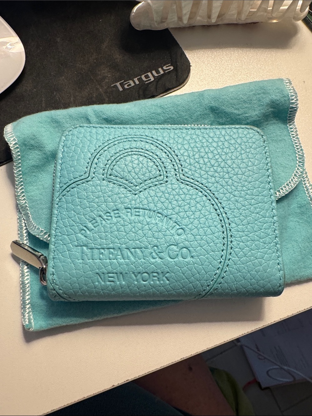 Tiffany & Co. co purse pebbled leather zip wallet excellent flawless